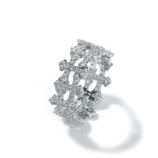 SSS - Icedout Cross cluster diamond pointers Cut Ring