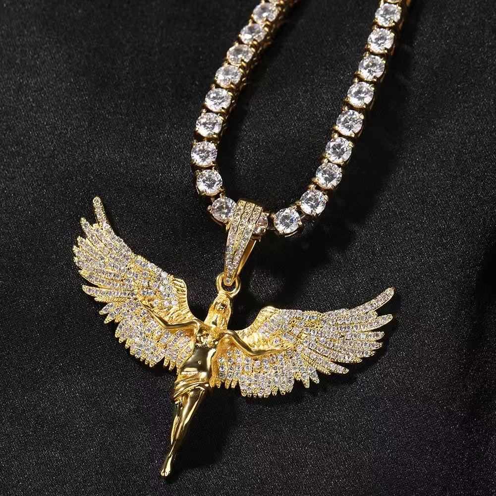 SSS - Angel iced out diamond pendant set 14k plated gold
