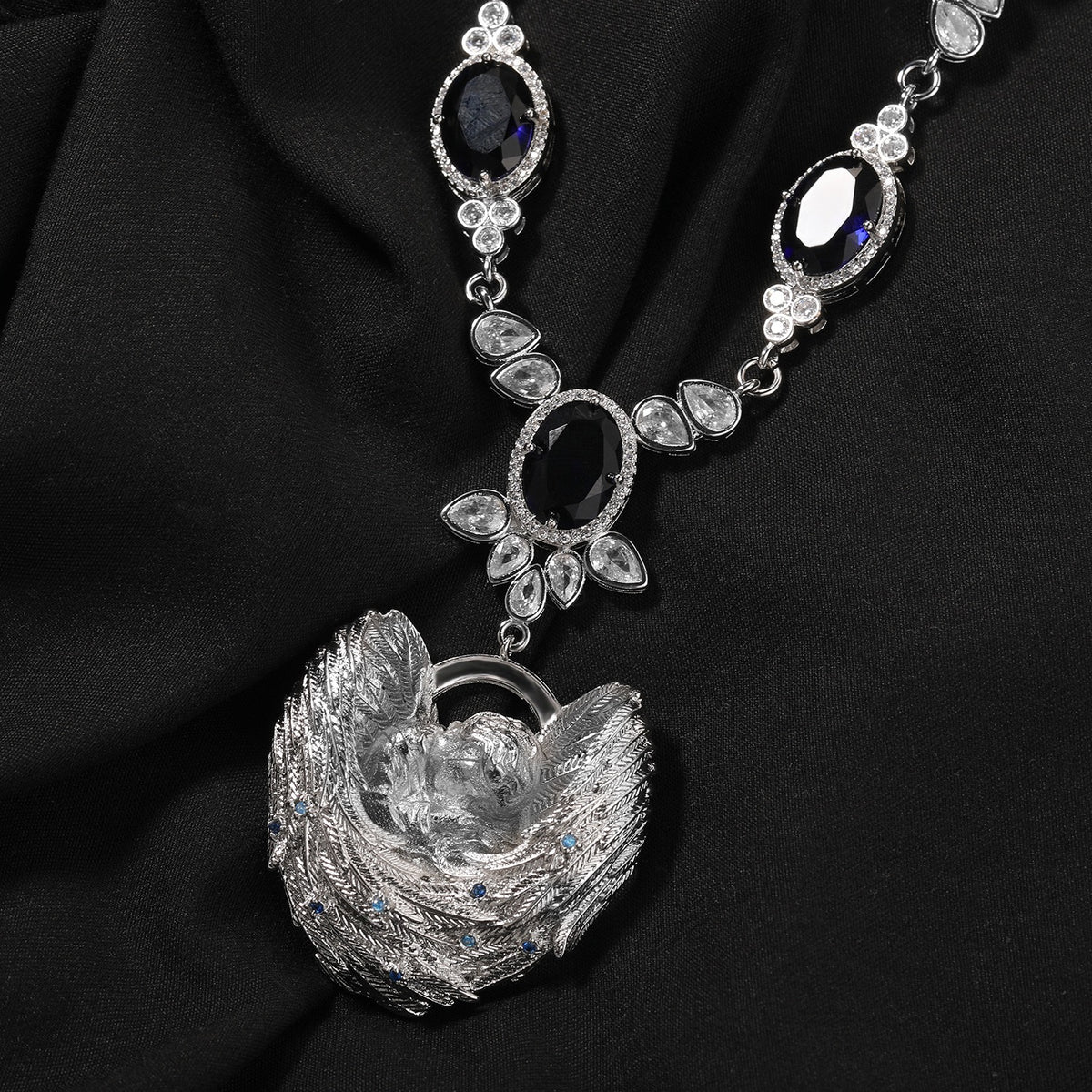 SSS - phoenix Charm Necklace and pendant oval gems