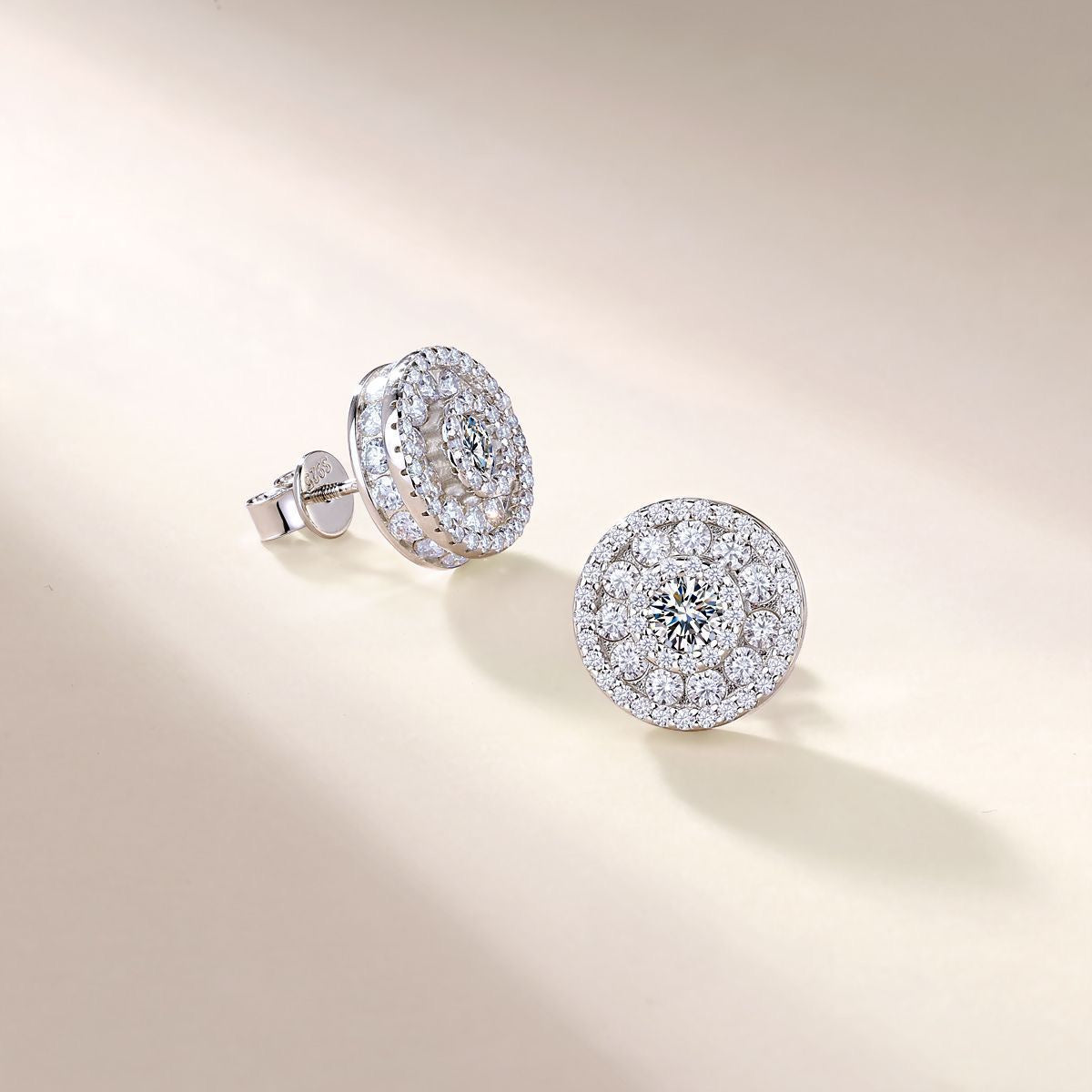 SSS - Round Halo stud Moissanite Diamond Earrings