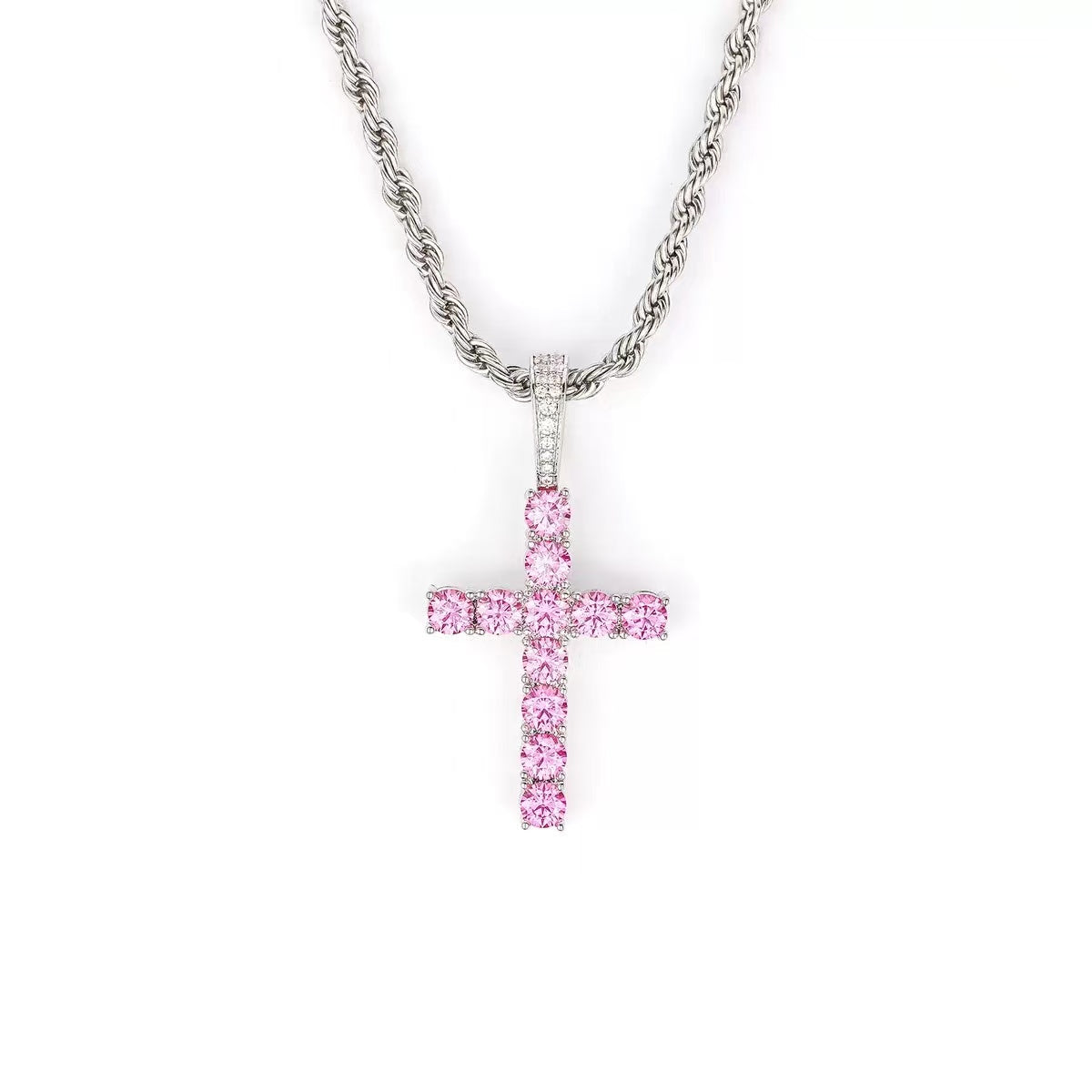 SSS - Icedout diamond Cross set Moissanite color diamonds S925