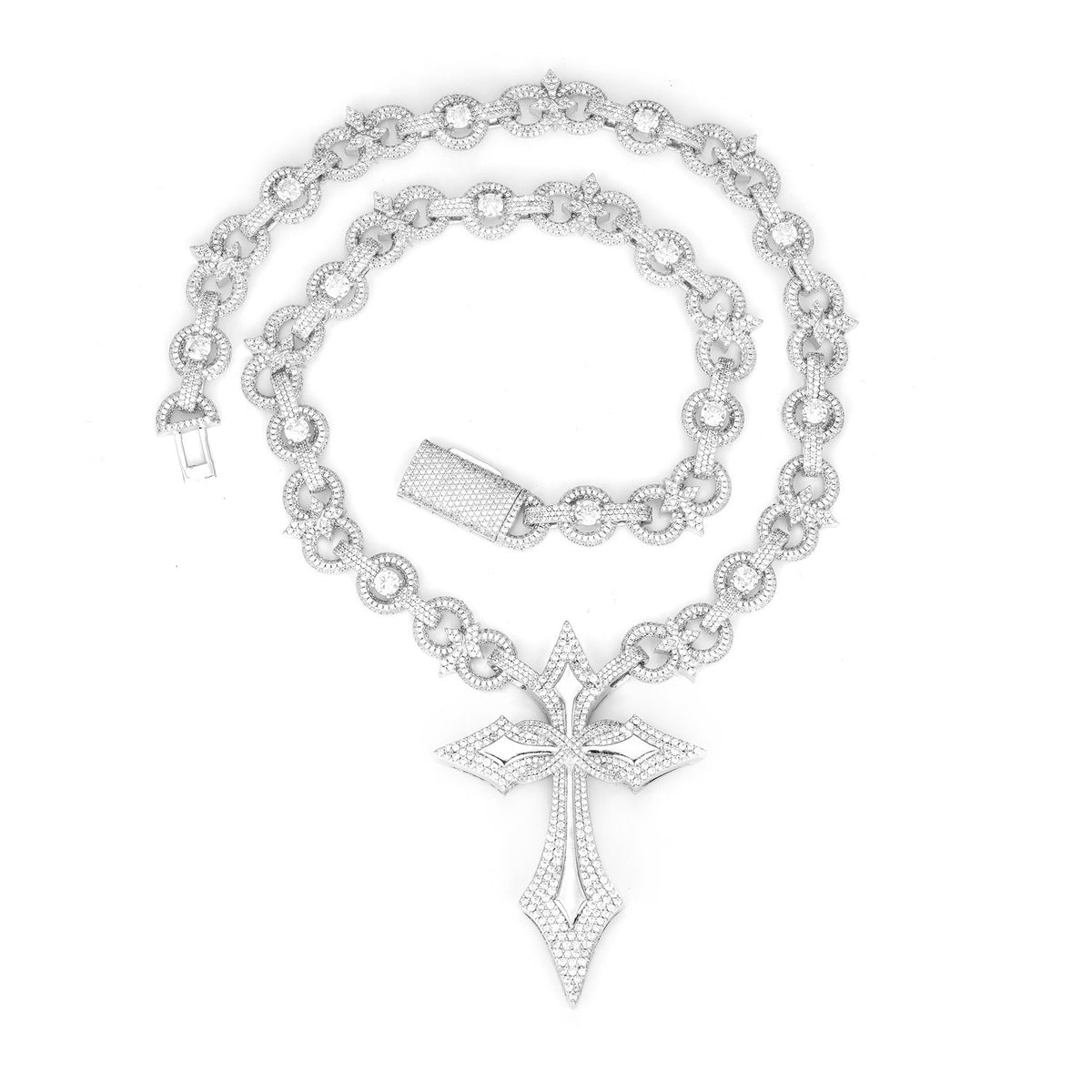 SSS - Sharp Cross Icedout diamond pendant Link Moissanite S925 diamond Necklace
