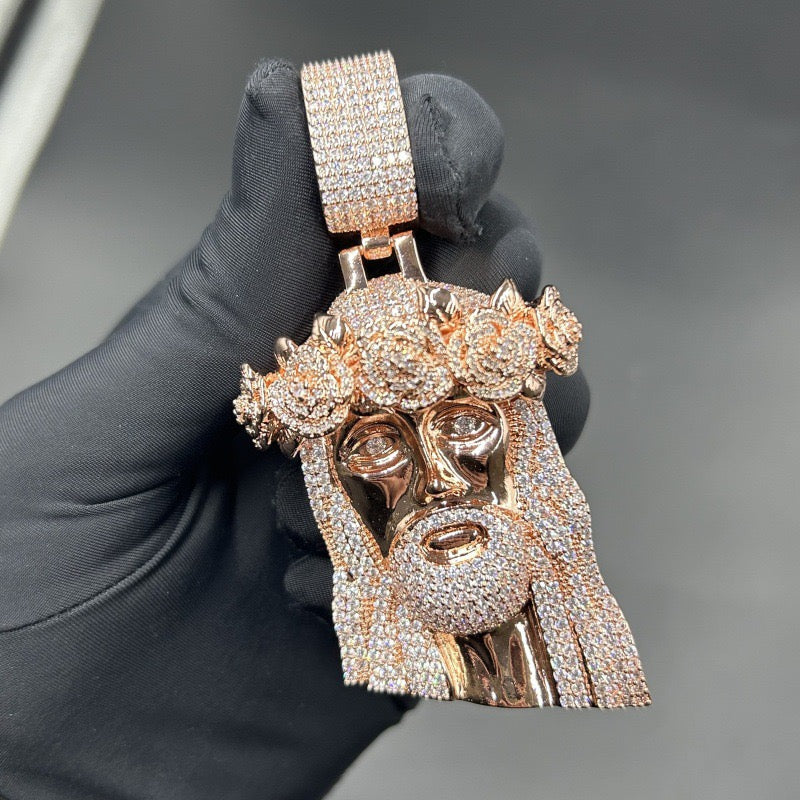 SSS - Icedout Jesus Head diamond pendant Roses crown