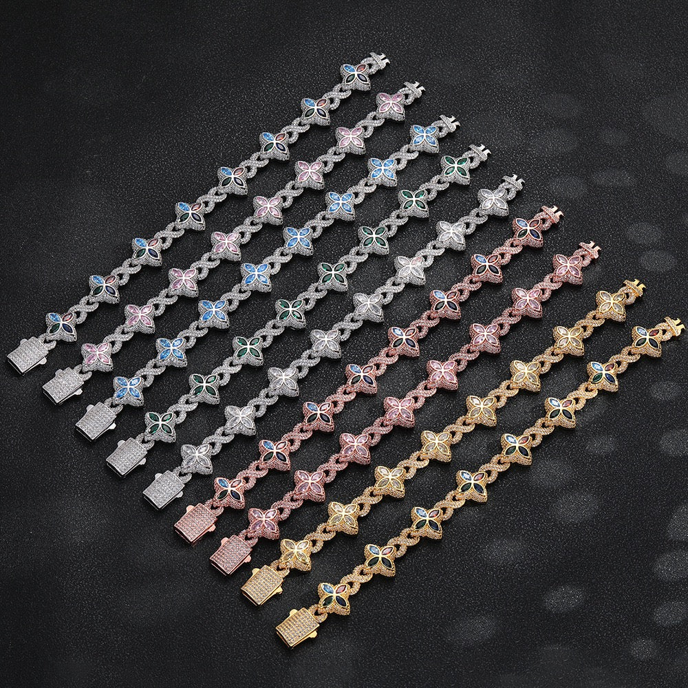 SSS - Four leaf Clover Multi color sapphire butterfly link bracelet