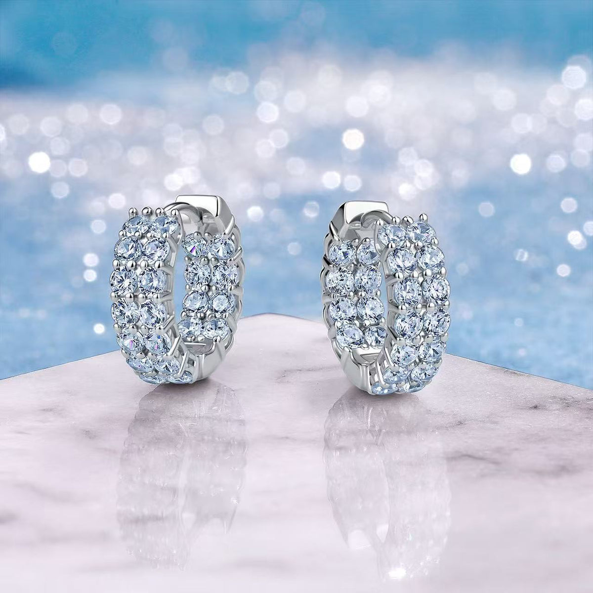 SSS - Icedout double row Moissanite diamond Earrings