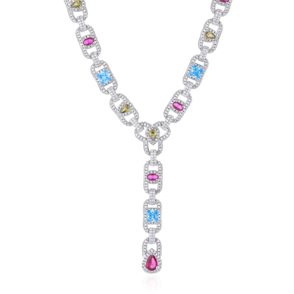 SSS - Sapphire Y shaped cut Rainbow Charm Cross Icedout diamond pendant Link