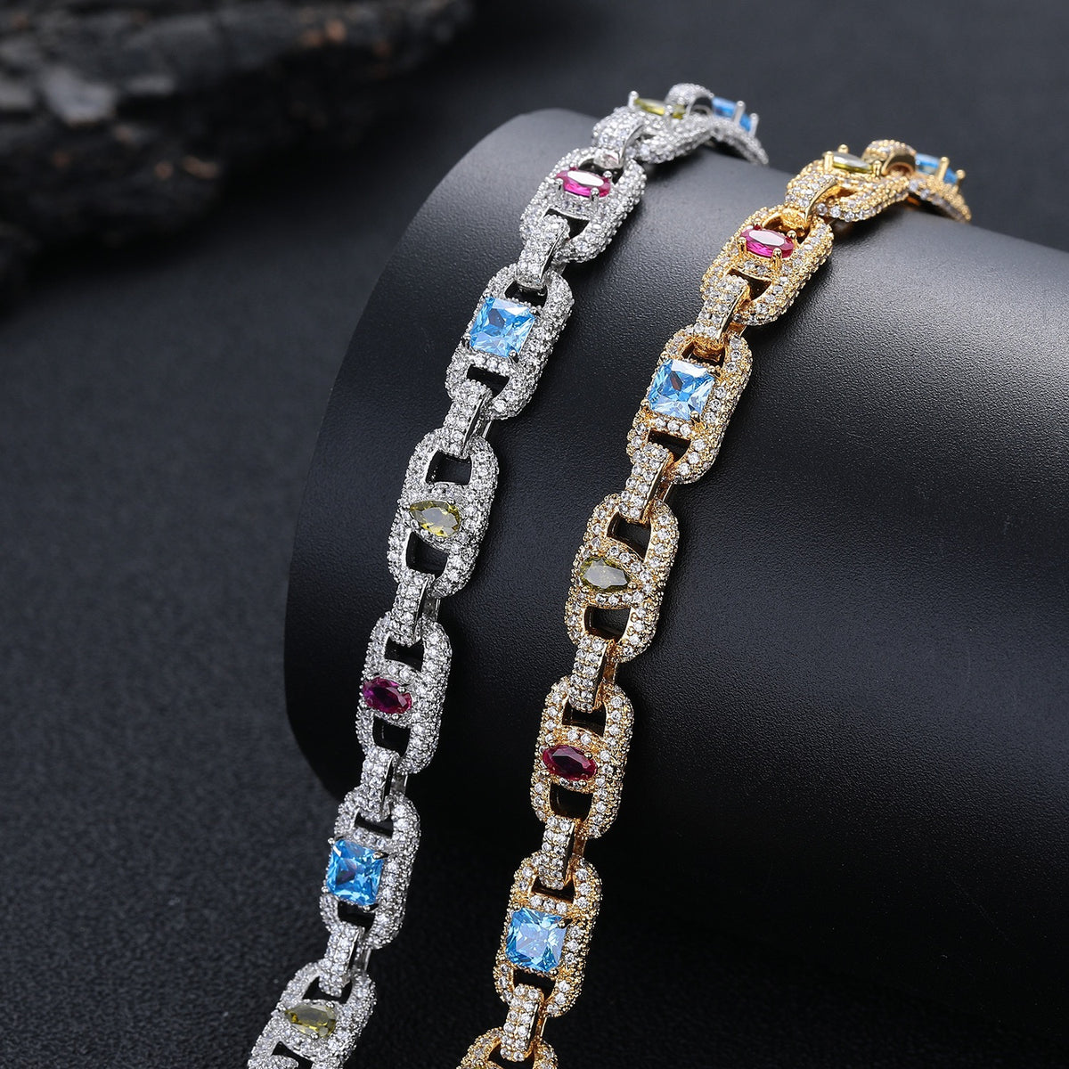 SSS - Sapphire Y shaped cut Rainbow Charm Cross Icedout diamond pendant Link
