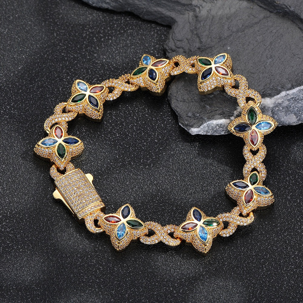 SSS - Four leaf Clover Multi color sapphire butterfly link bracelet
