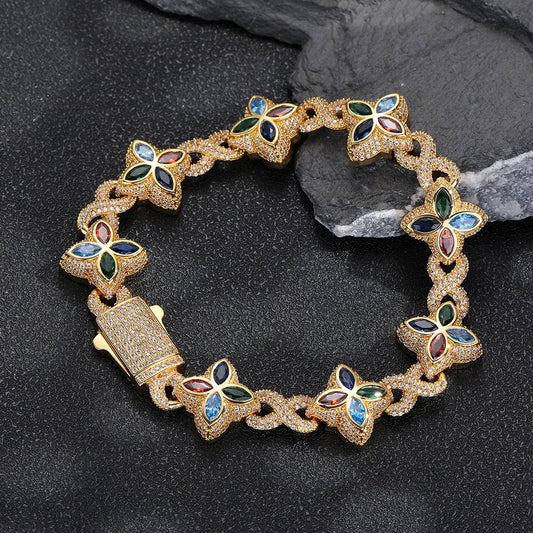 SSS - Four leaf Clover Multi color sapphire butterfly link bracelet