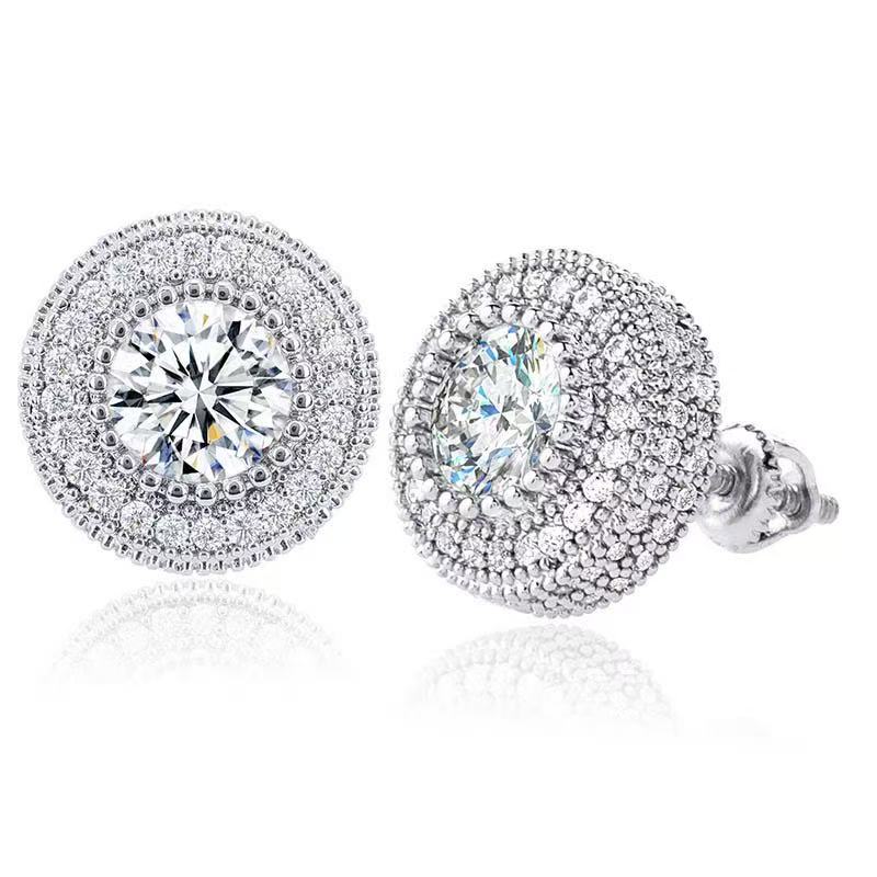 SSS - Round Halo stud Moissanite Diamond Earrings