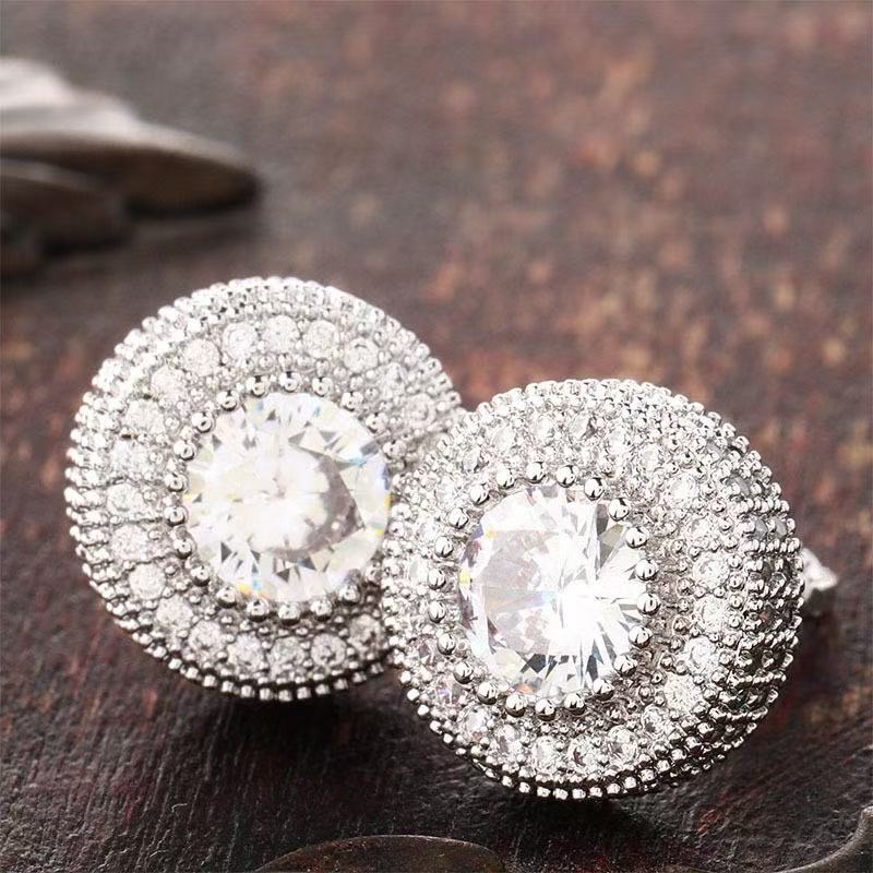 SSS - Round Halo stud Moissanite Diamond Earrings