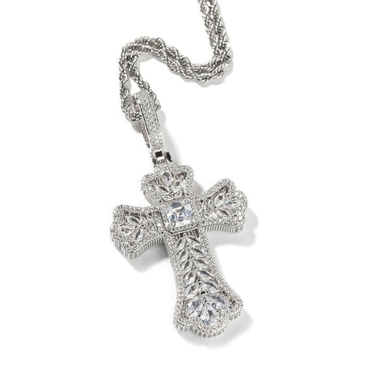 SSS - Icedout Ornate sapphire Cross gemstone Diamonds necklace