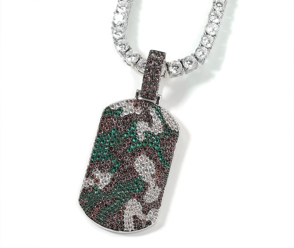 SSS - Icedout Camo Dog Tag set silver diamond pendant