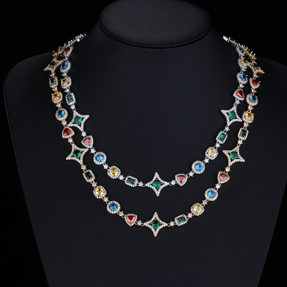 SSS - Sapphire stars Multi gemstone and diamond charm Necklace