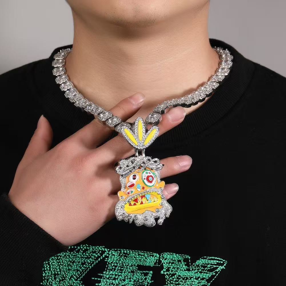 SSS - Cactus Jack Enamel icedout diamond Face pendant Custom bail and Rope twist chain