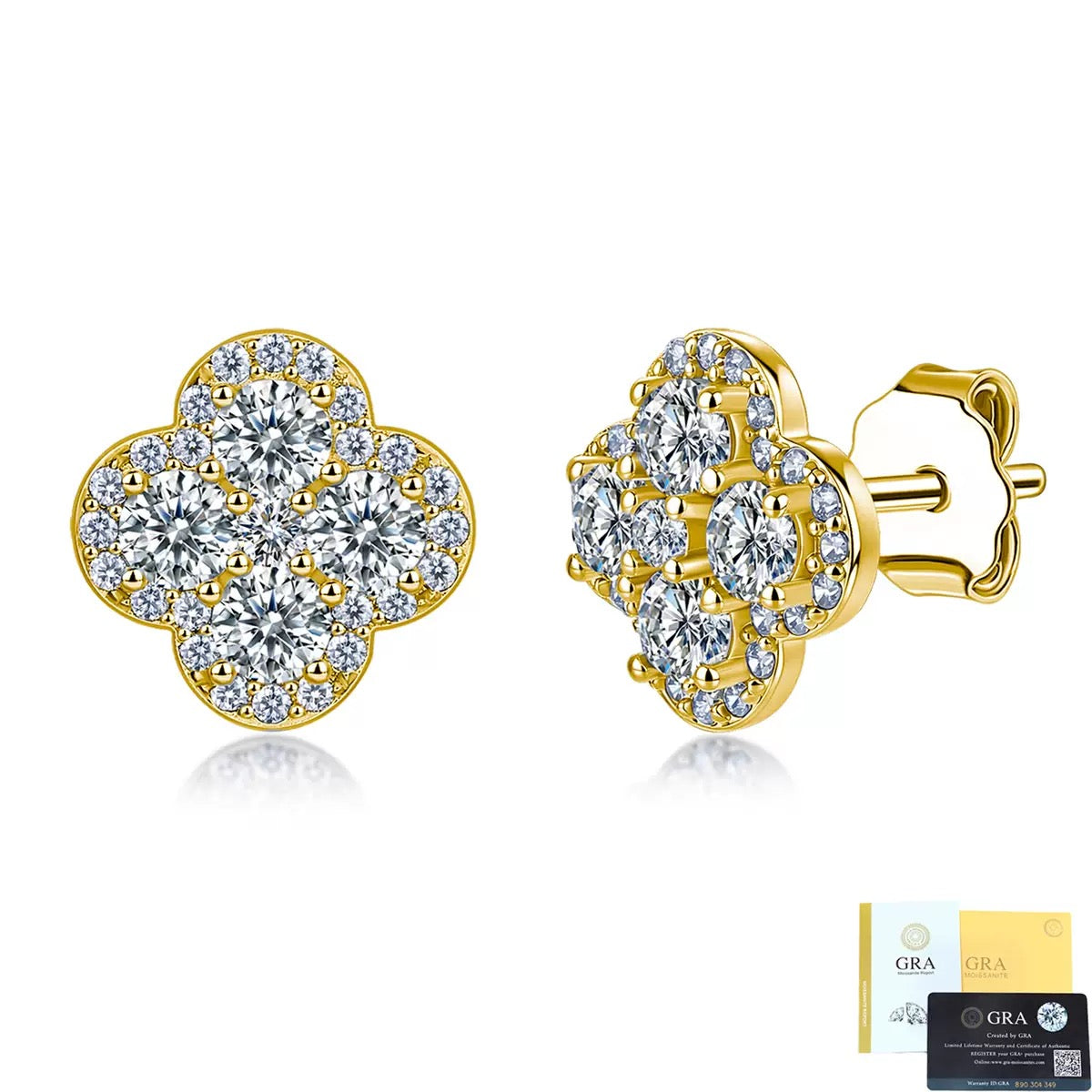 SSS - Clover leaf  brilliant Moissanite diamonds stud Earrings