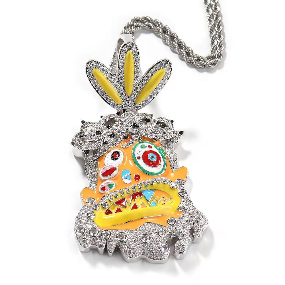 SSS - Cactus Jack Enamel icedout diamond Face pendant Custom bail and Rope twist chain