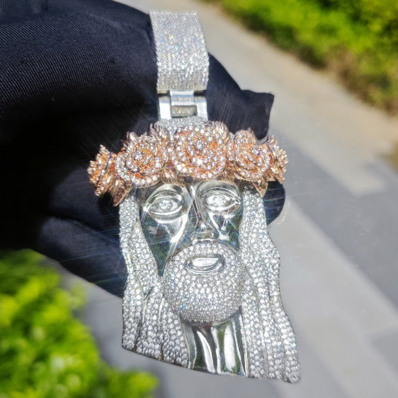 SSS - Icedout Jesus Head diamond pendant Roses crown