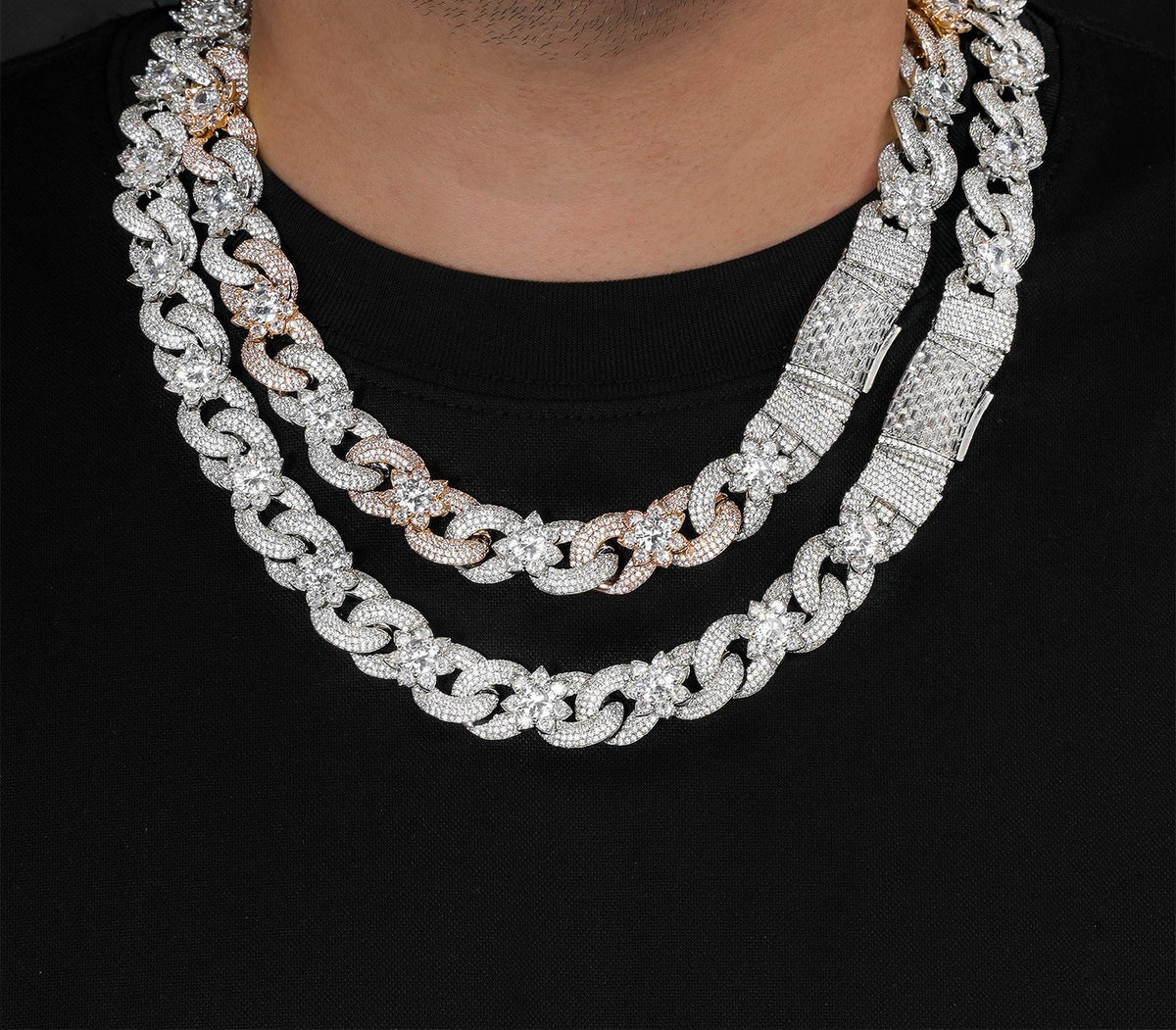 SSS - 16MM Fleury Charm two tone Cuban link diamond Necklace