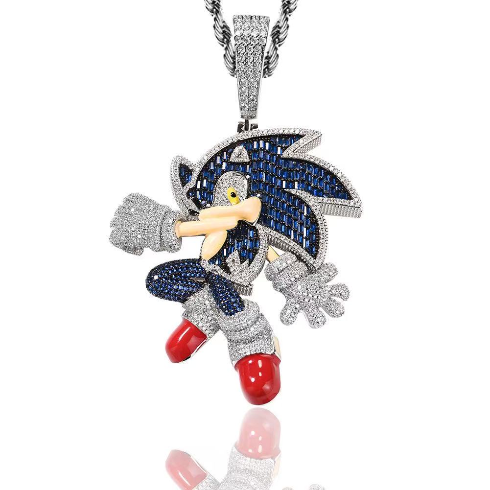 SSS -  Icedout Sonic Sapphire colors gemstone 3D pendant diamond Necklace