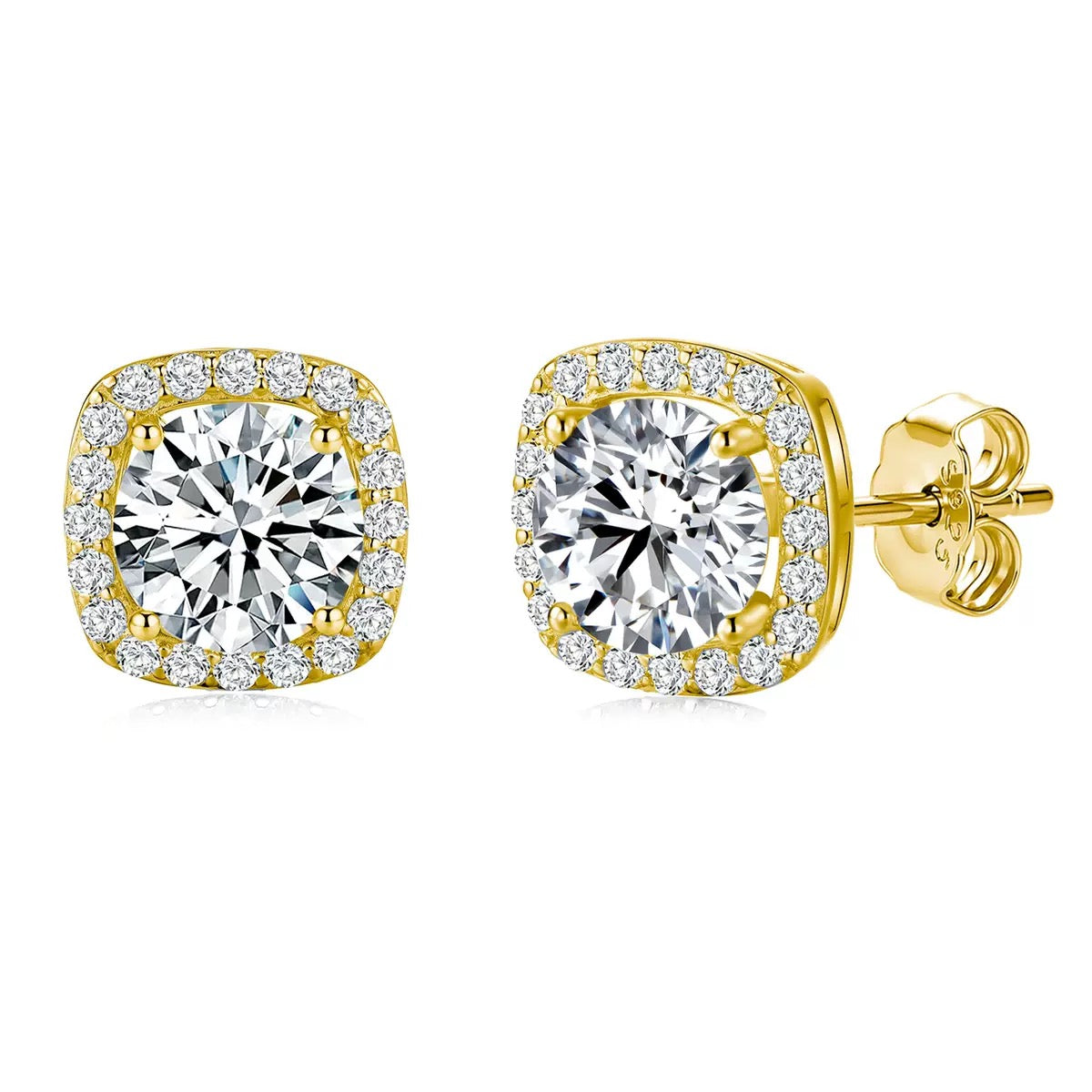 SSS - Square Halo Cut brilliant Moissanite diamonds stud Earrings