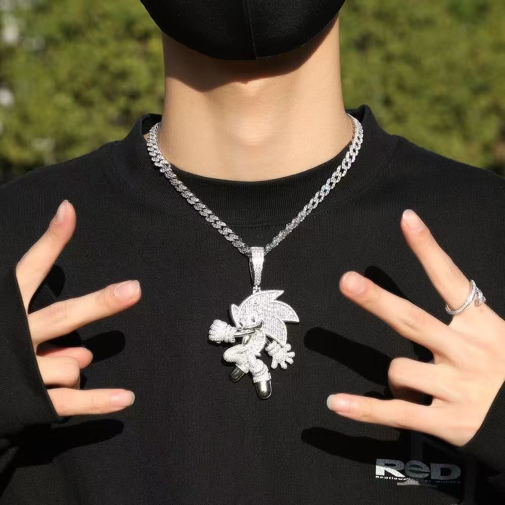 SSS -  Icedout Sonic Sapphire colors gemstone 3D pendant diamond Necklace