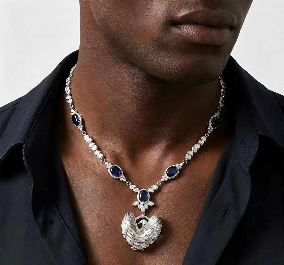 SSS - phoenix Charm Necklace and pendant oval gems