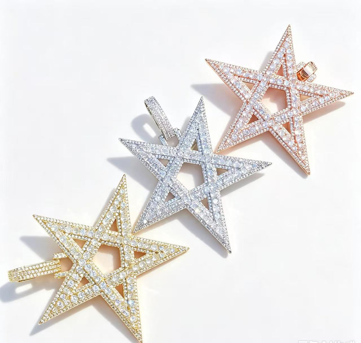 SSS -  Pentagone Stars Icedout diamond pointers pendant