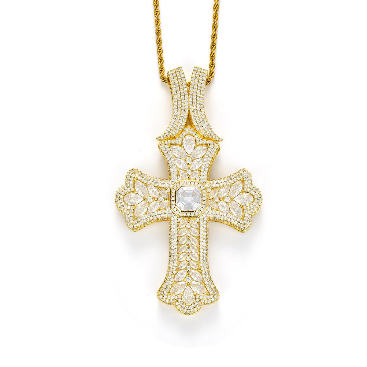 SSS - Cross Emerald Exed Bail diamond pendant plated gold