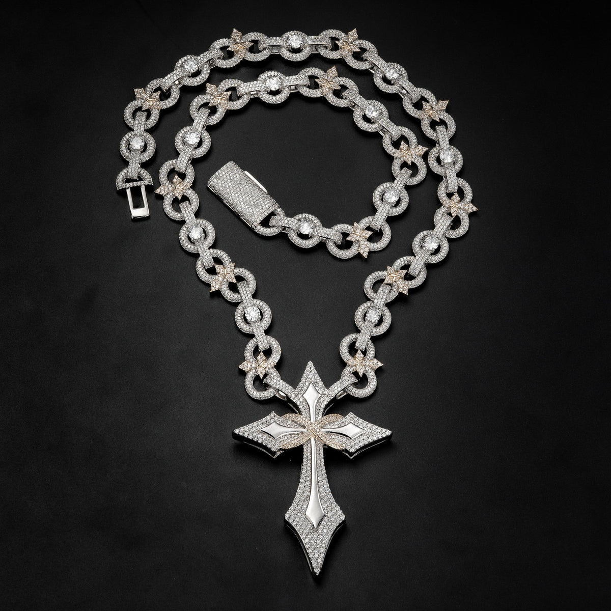 SSS - Sharp Cross Icedout diamond pendant Link Moissanite S925 diamond Necklace