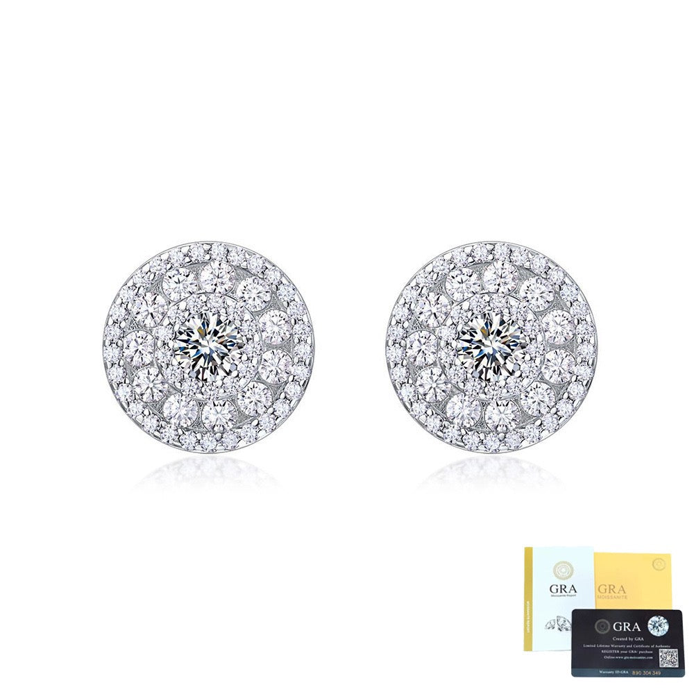 SSS - Round Halo stud Moissanite Diamond Earrings