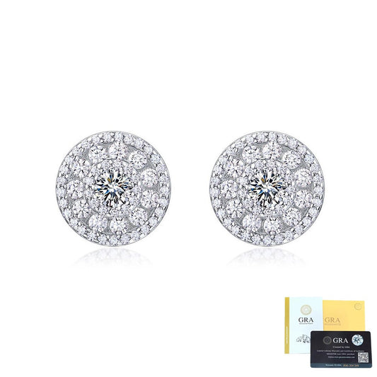SSS - Round Halo stud Moissanite Diamond Earrings