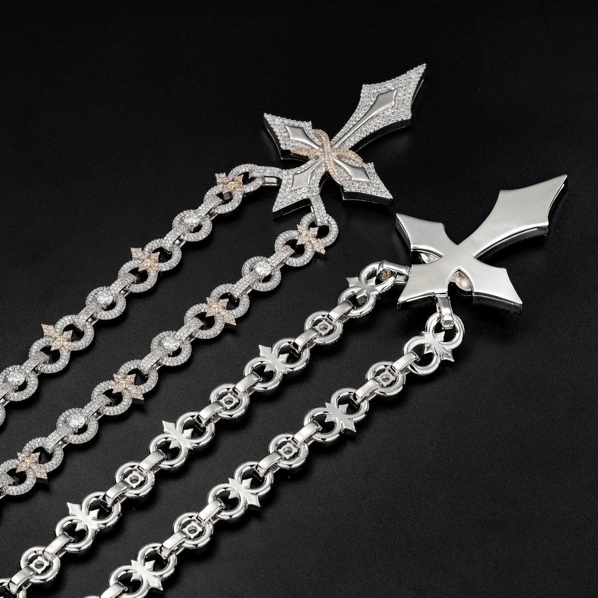 SSS - Sharp Cross Icedout diamond pendant Link Moissanite S925 diamond Necklace