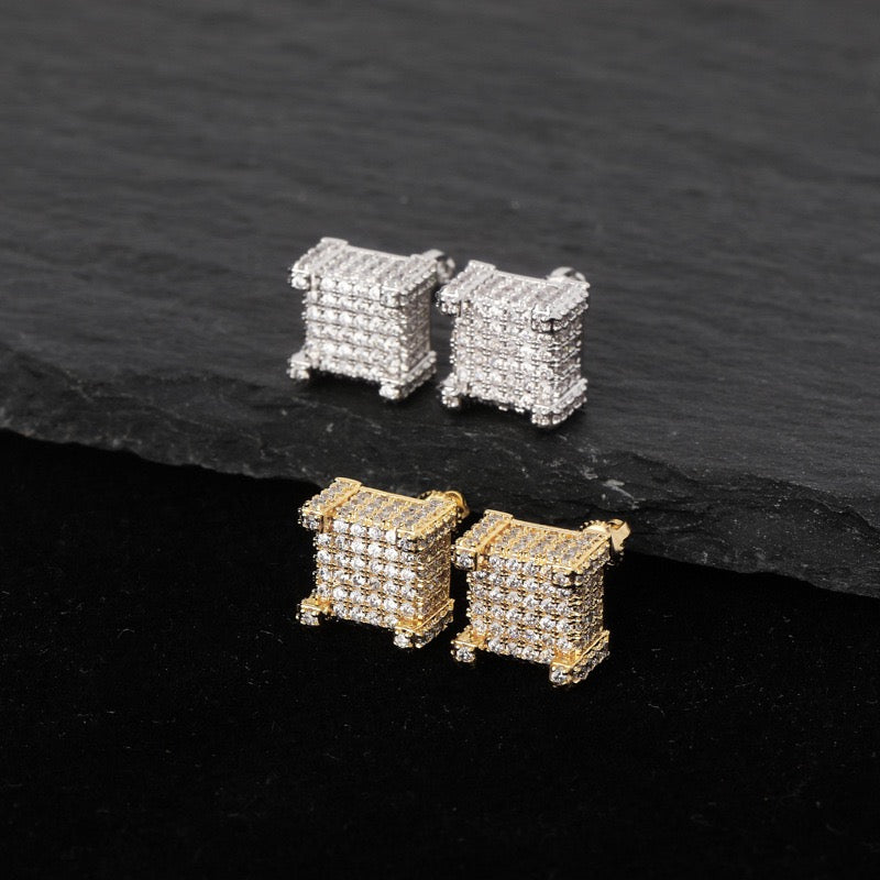 SSS - Icedout Square Cubic stud Moissanite Diamond Earrings