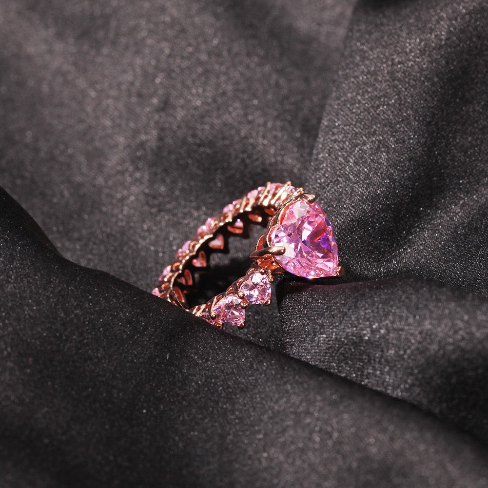SSS - Rose Gold Pink Heart sapphire Eternity diamond Ring