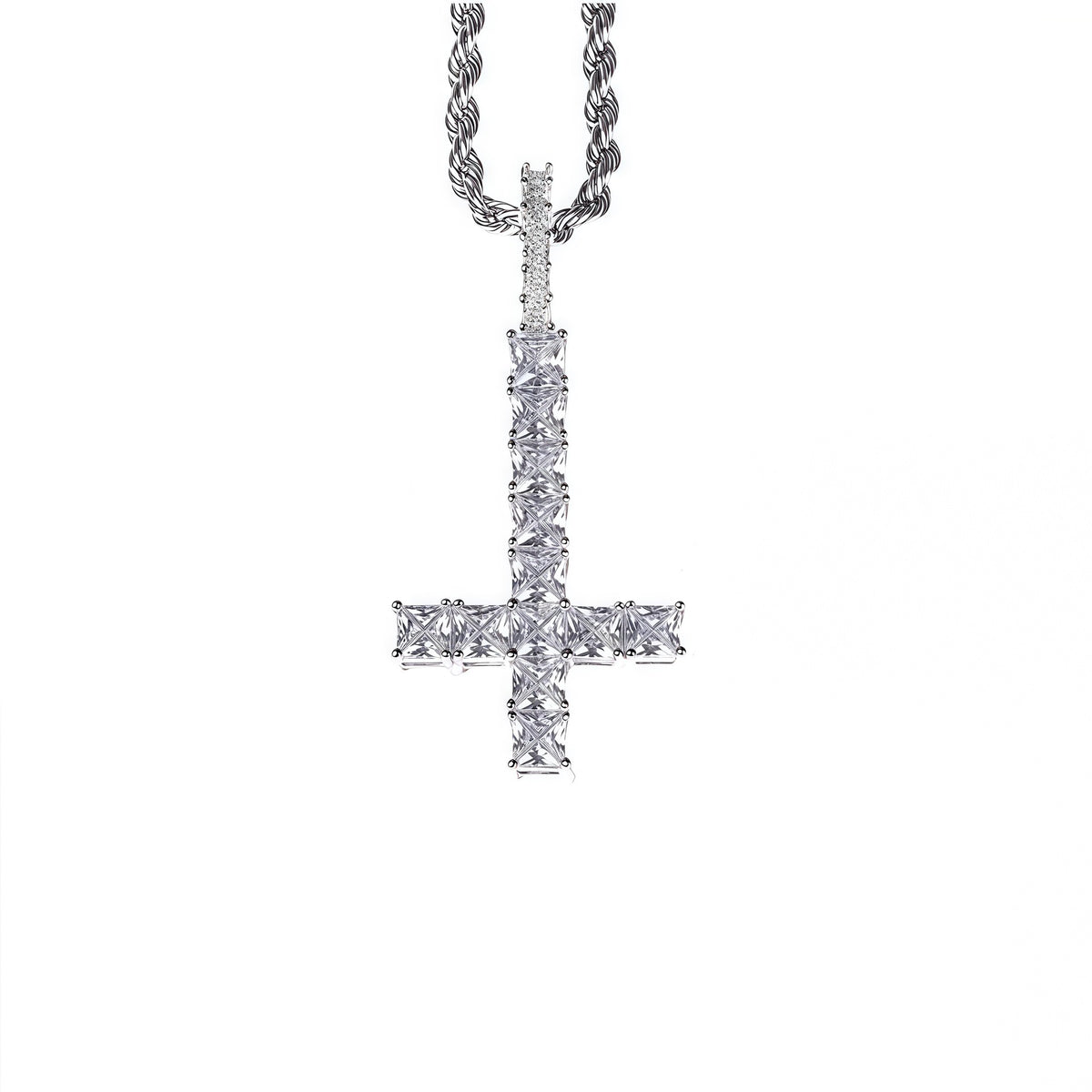 SSS- Up side Dowm Cross Icedout  round cut diamond pendant