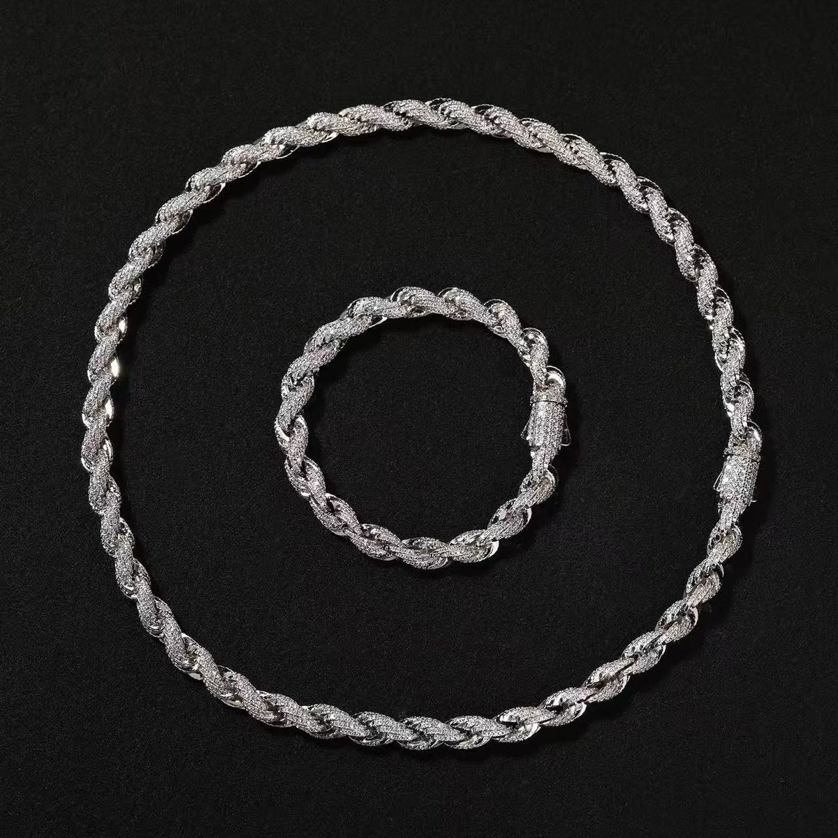 SSS - 8MM Rope twist diamond gold 14k solid gold chain necklace