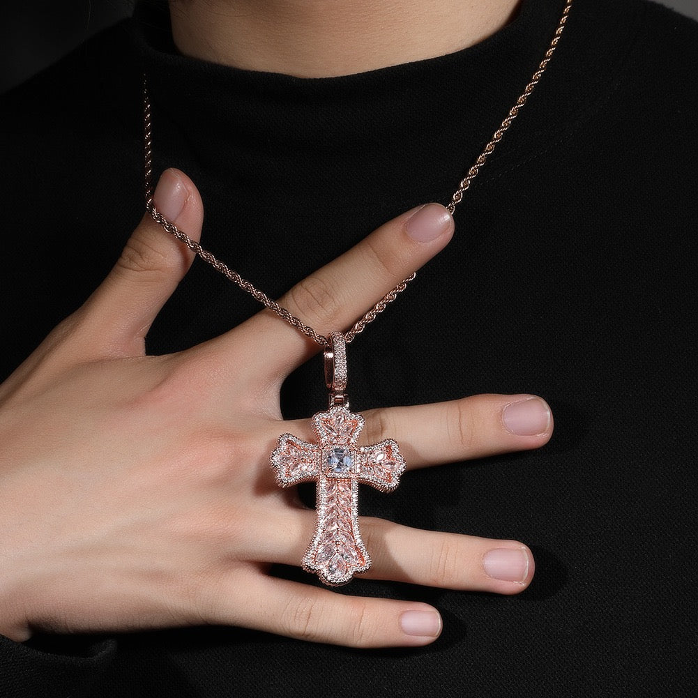 SSS - Icedout Ornate sapphire Cross gemstone Diamonds necklace