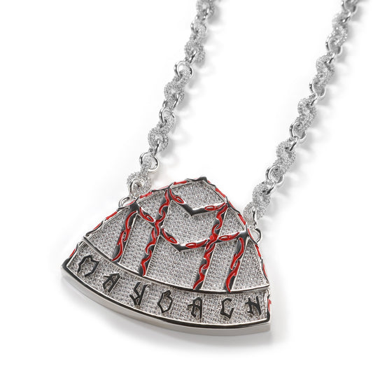 SSS - Icedout Maybach shield diamond pendant Red enamel Necklace and Chain