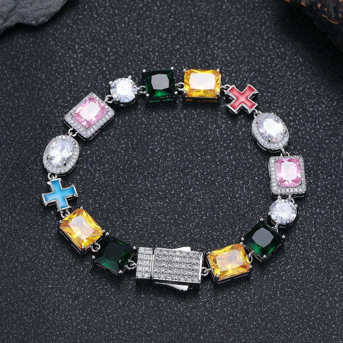 SSS - Sapphire Multi gemstone and Enamel charm Necklace