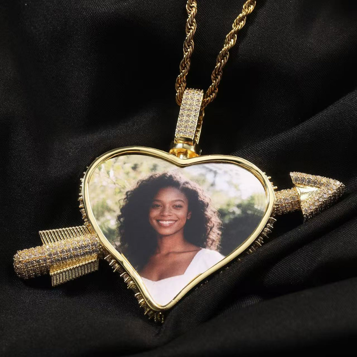 SSS - Heart Cupid icedout back photo pendant diamond Necklace