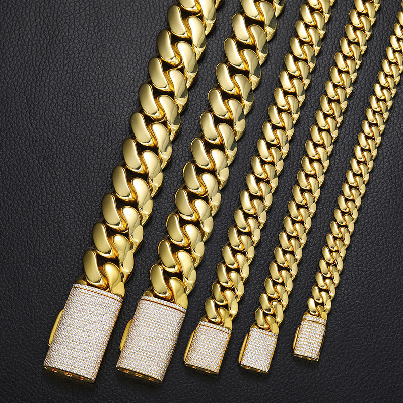SSS - 10-22MM gold Cuban 14k solid Miami Cuban Icedout clasps