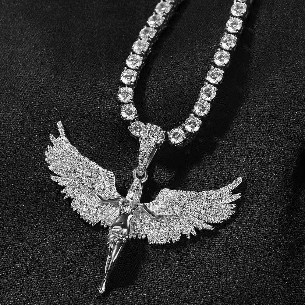 SSS - Angel iced out diamond pendant set 14k plated gold