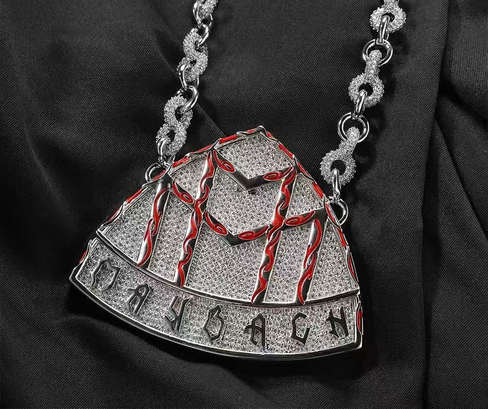 SSS - Icedout Maybach shield diamond pendant Red enamel Necklace and Chain