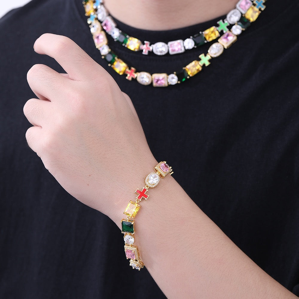 SSS - Sapphire Multi gemstone and Enamel charm Necklace