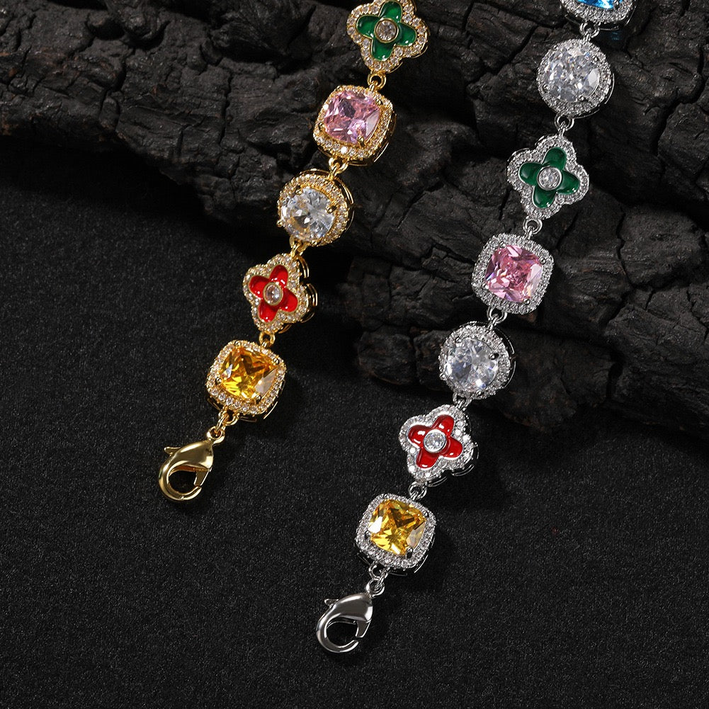 SSS - Multi diamonds shape gold plating link bracelet