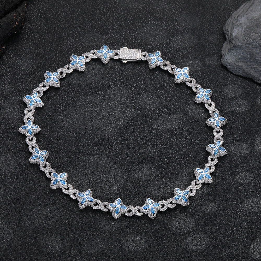 SSS - Four leaf Clover Multi color sapphire butterfly link bracelet