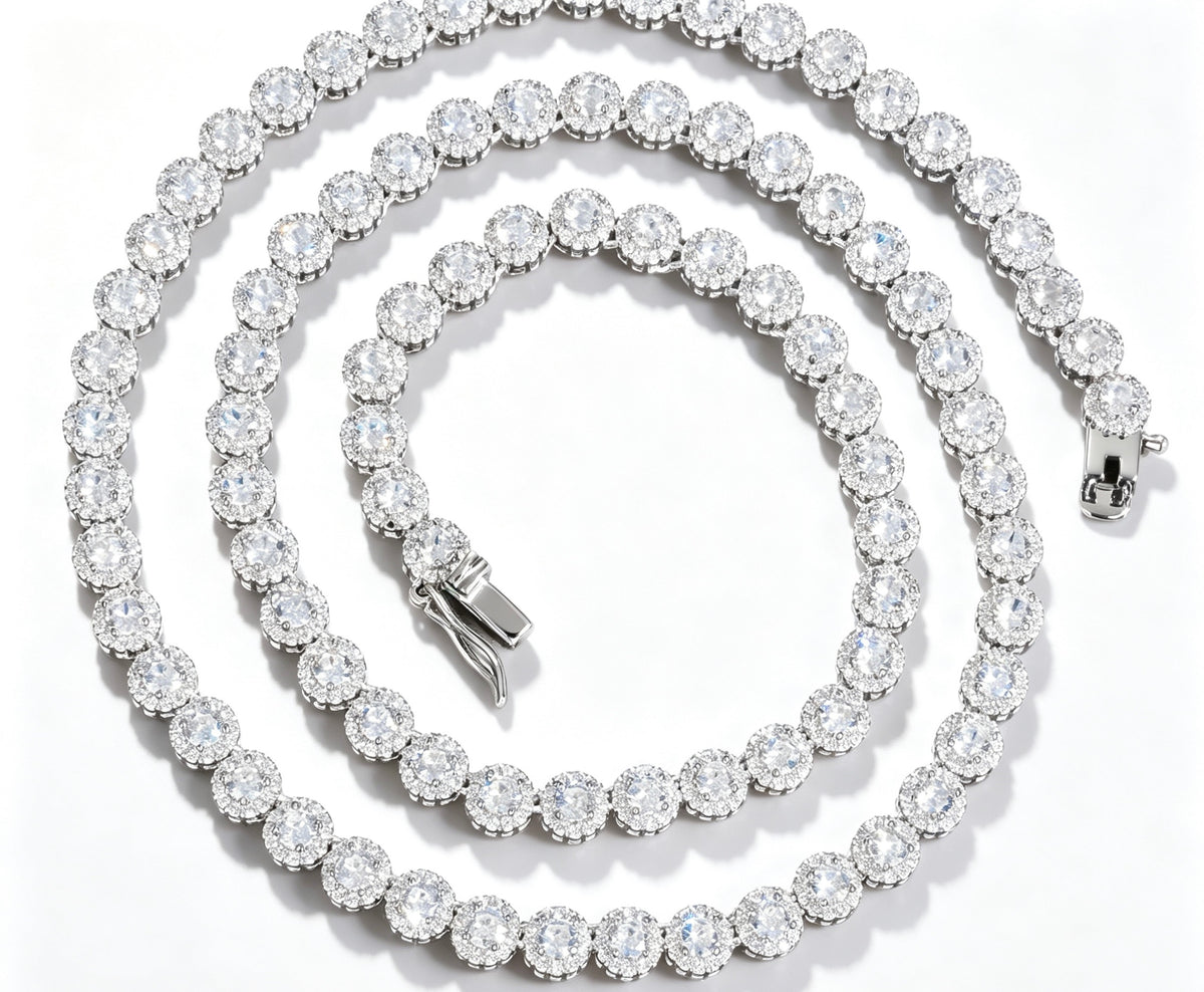 SSS - Round Cut Halo tennis diamond charm Necklace
