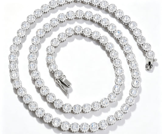 SSS - Round Cut Halo tennis diamond charm Necklace