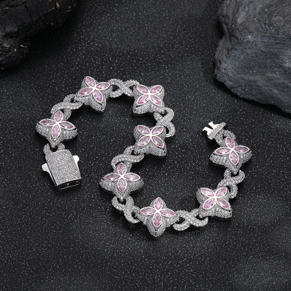 SSS - Four leaf Clover Multi color sapphire butterfly link bracelet
